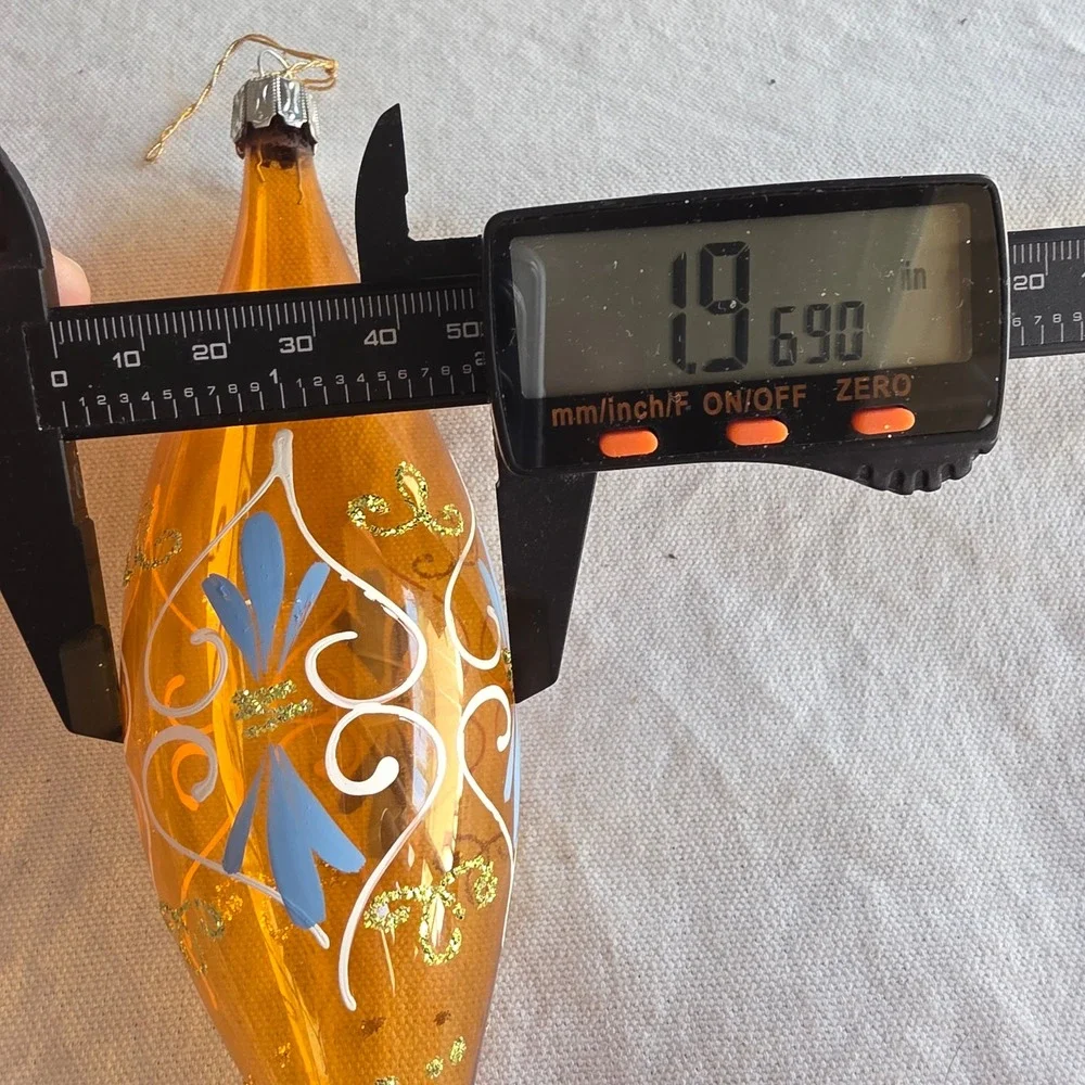 VTG Made in Italy Blown Glass Teardrop Finial Christmas Ornament Hand Painted